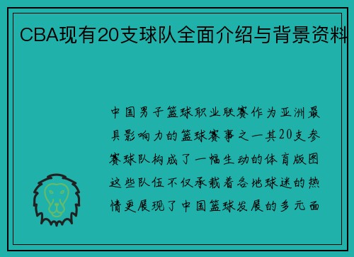 CBA现有20支球队全面介绍与背景资料